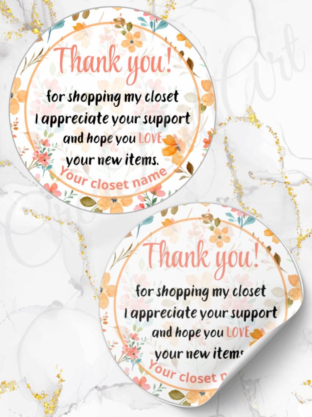 60 Pack Floral Stickers with Personalization 2 inch Glossy